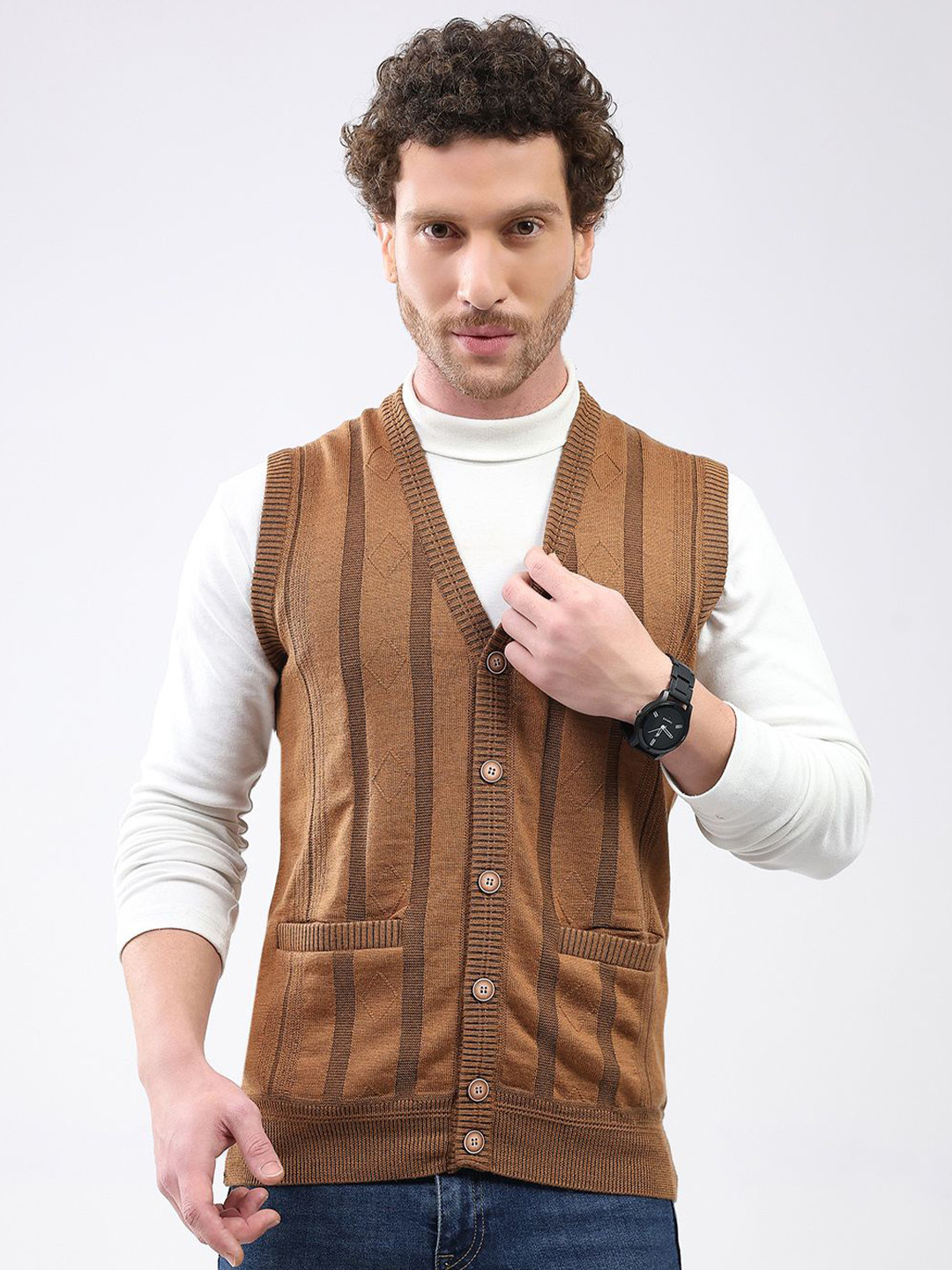 Monte Carlo Men Woollen V Neck Sleeveless Cardigan Sweaters