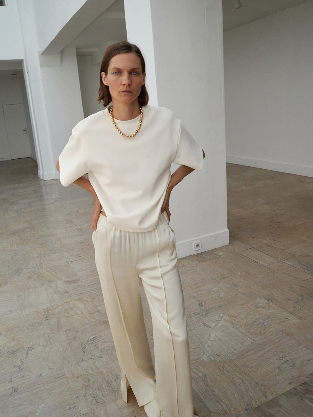 MANGO Women Straight Fit Panelled Satin Trousers