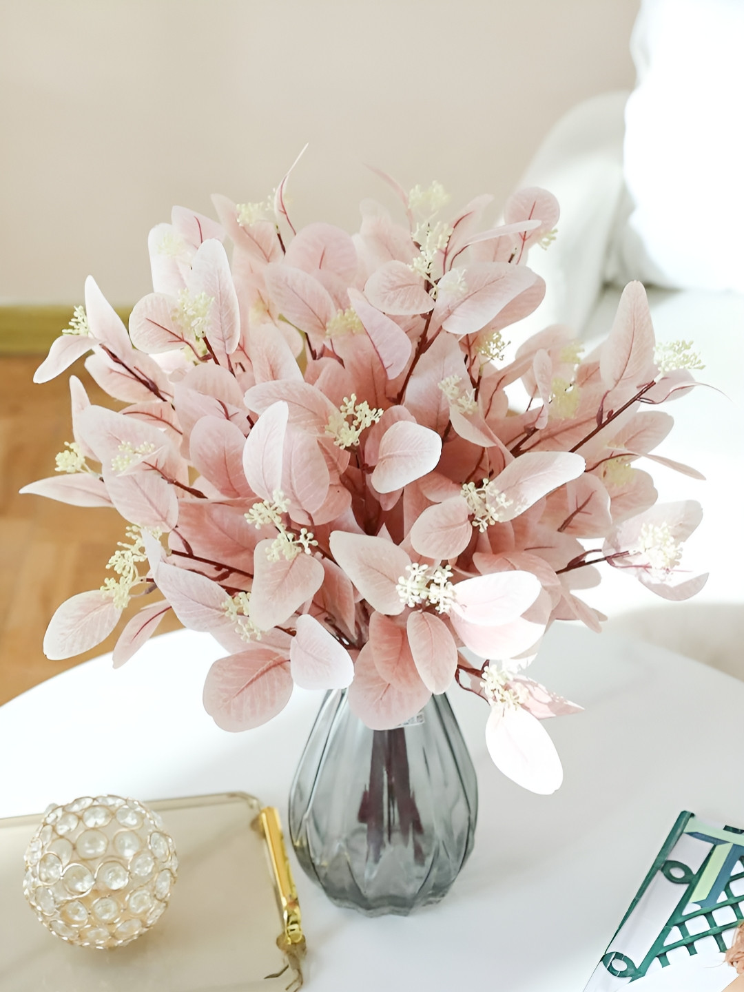 TIED RIBBONS Pack of 6 Artificial Eucalyptus Flowers Bunches for Vase