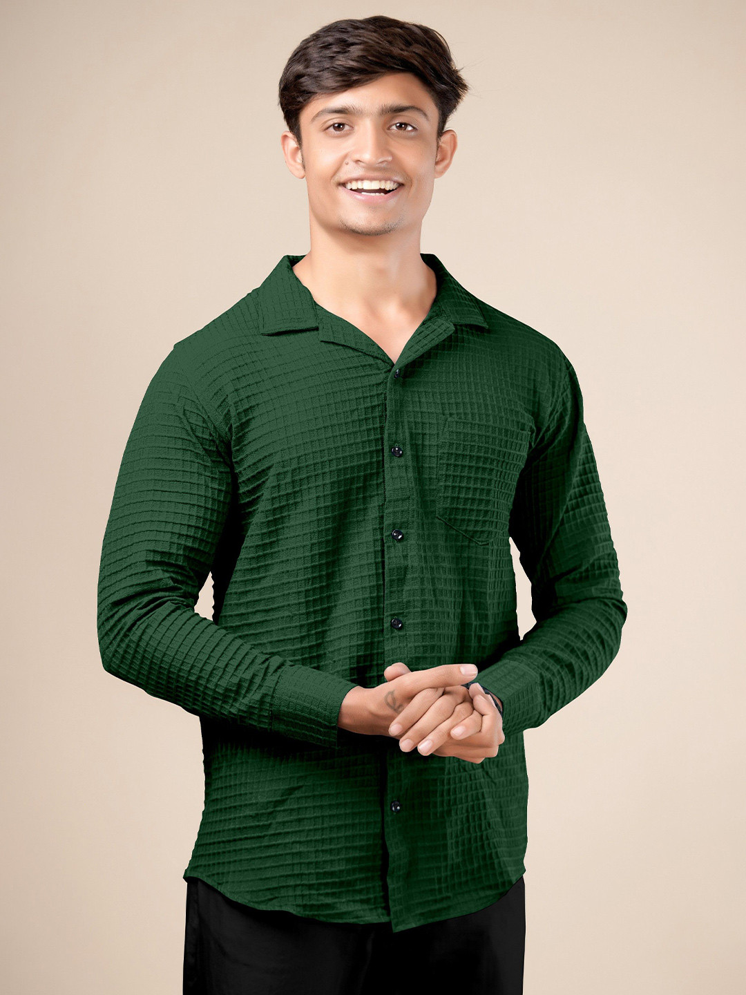 Metronaut Men Cheched Cuban Collar Cotton Casual Shirt