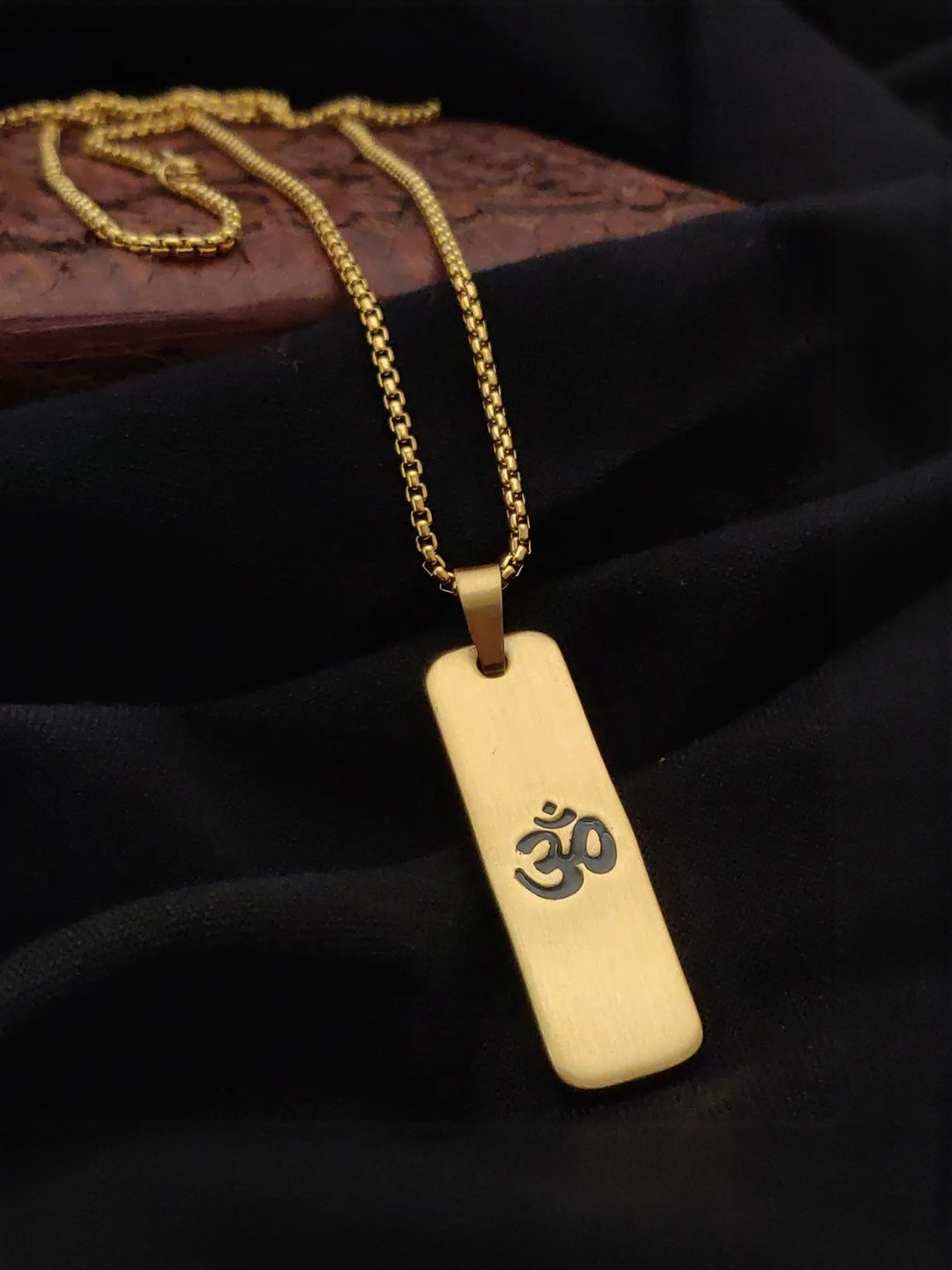 Anouk Gold-Plated Stainless Steel Rectangular Shape Om Design Pendant with Chain
