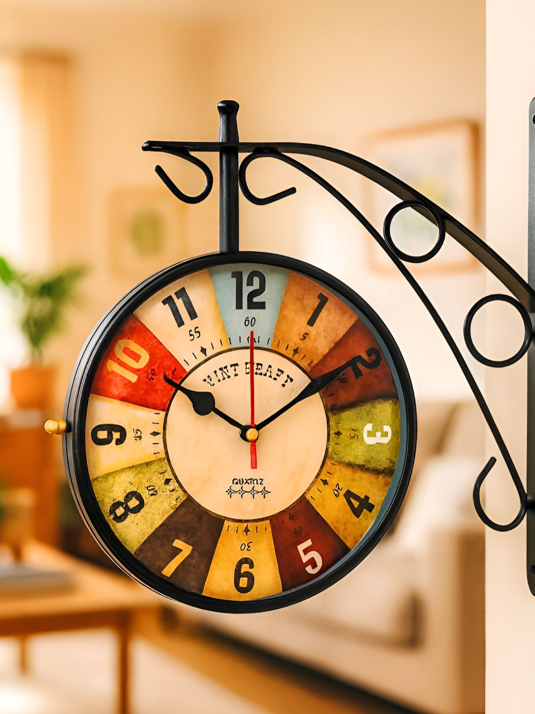 Unravel India Black & Green Printed Vintage Wall Clock