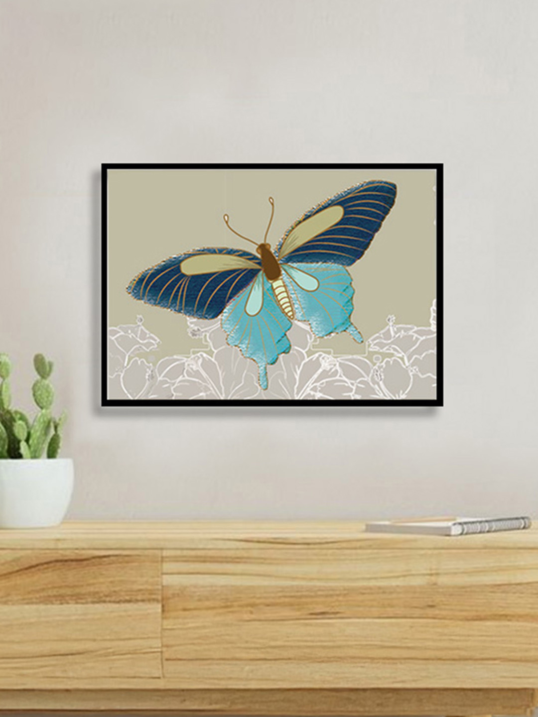 nestroots Beige & Blue Celestial Butterfly Canvas Wall Art