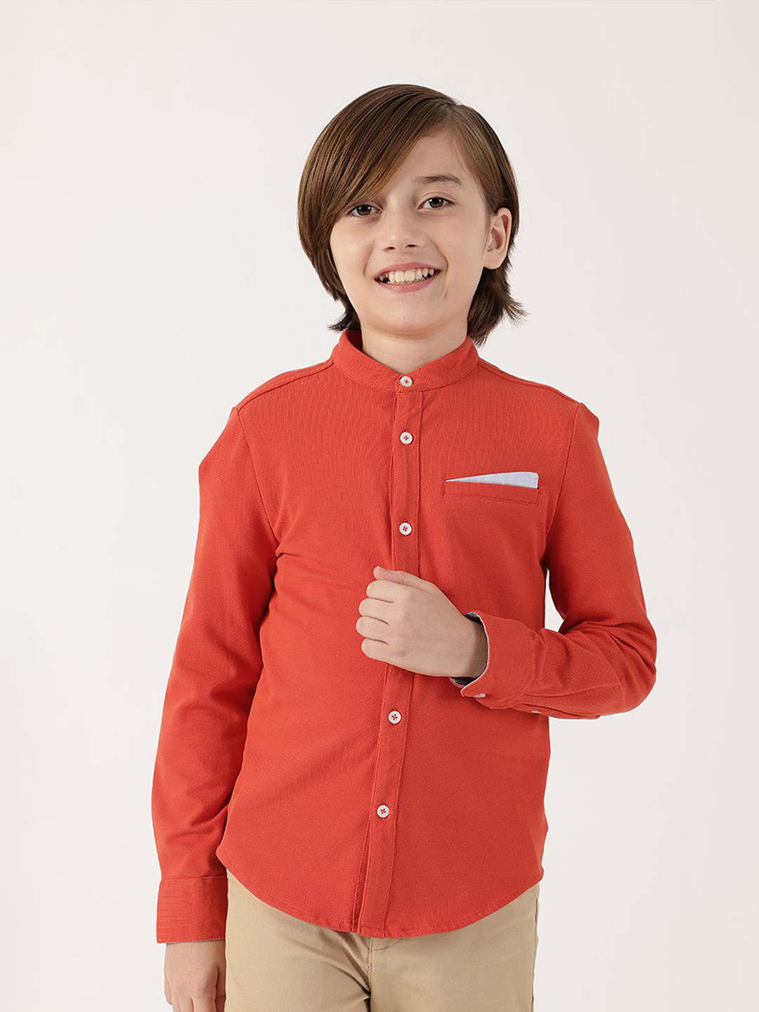 One Friday Regular Fit Comfort Cotton Mandarin Collar Semiformal Shirt