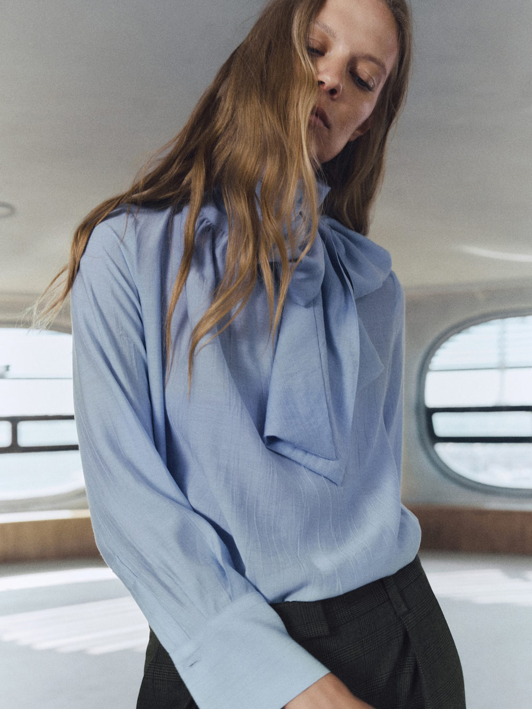 MANGO Textured Scarf Neck Top