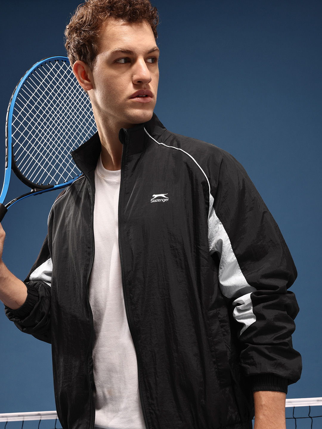 Slazenger Mock Collar Sporty Jacket With Piping Detail