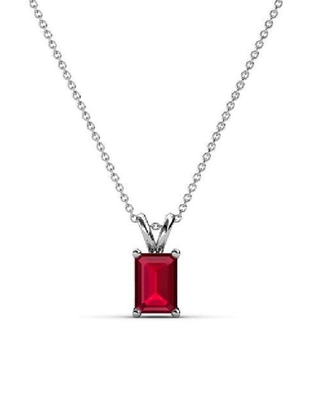 elitemart Silver-Plated Square Shaped Ruby Stone Pendant