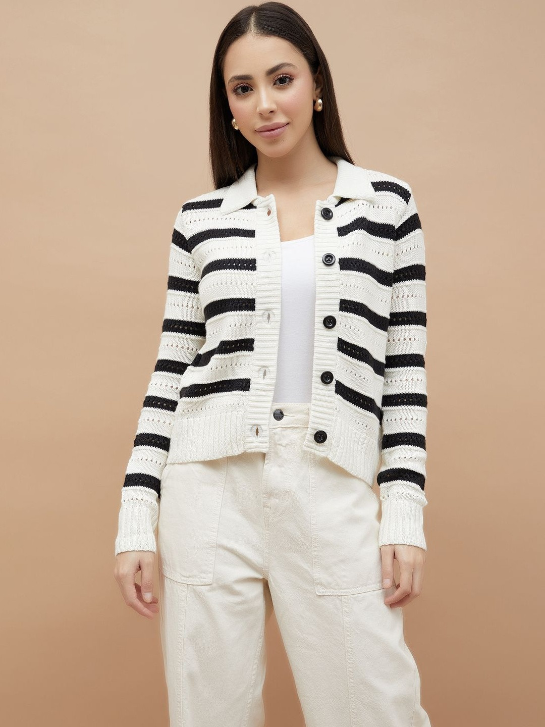 Fame Forever by Lifestyle Women Black Yarn Dyed Cotton Flat Knit Top