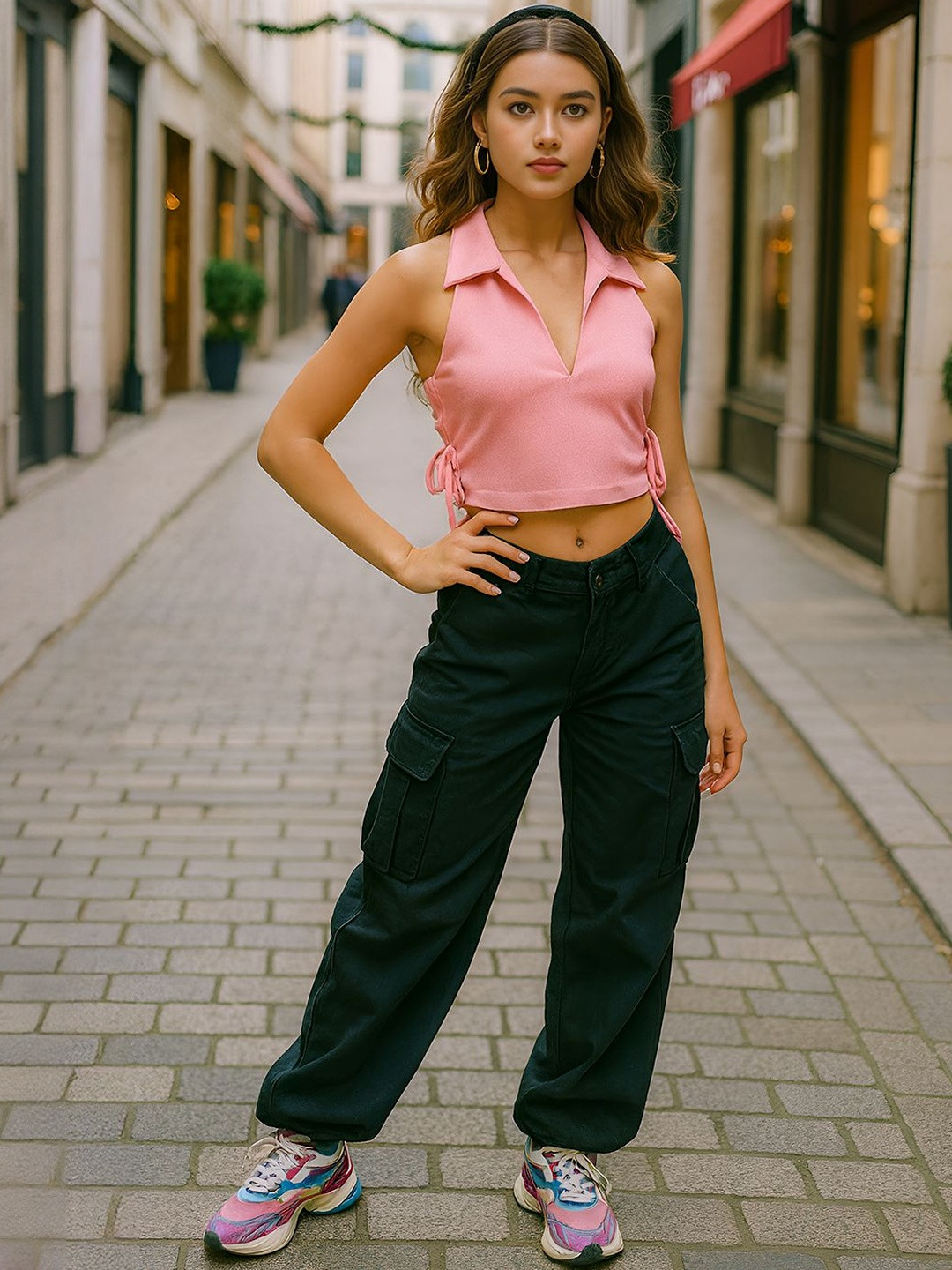 don't be basic Halter Neck Crepe Crop Top