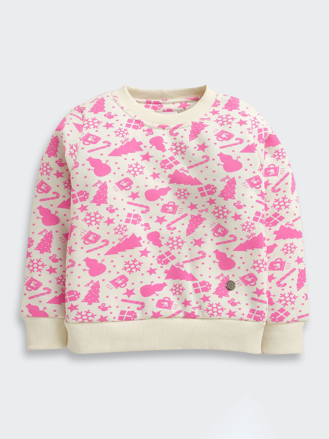 Tiny Girl Girls Conversational Printed Round neck Full Sleeves Barbie Sweatshirts