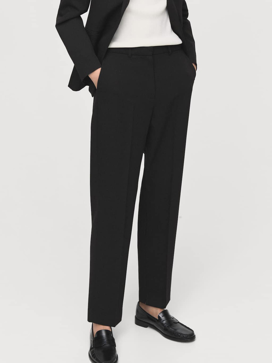 MANGO Women Straight Fit Pleated Formal Trousers