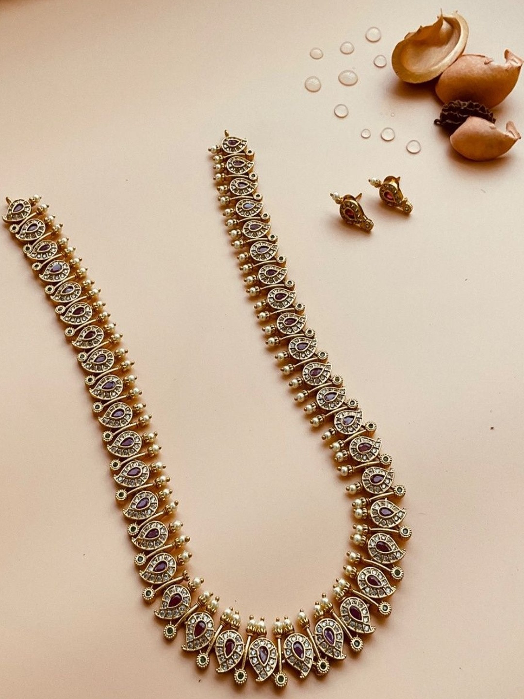 Ajrang Gold-Plated Stone-Studded Mango long Jewellery Set