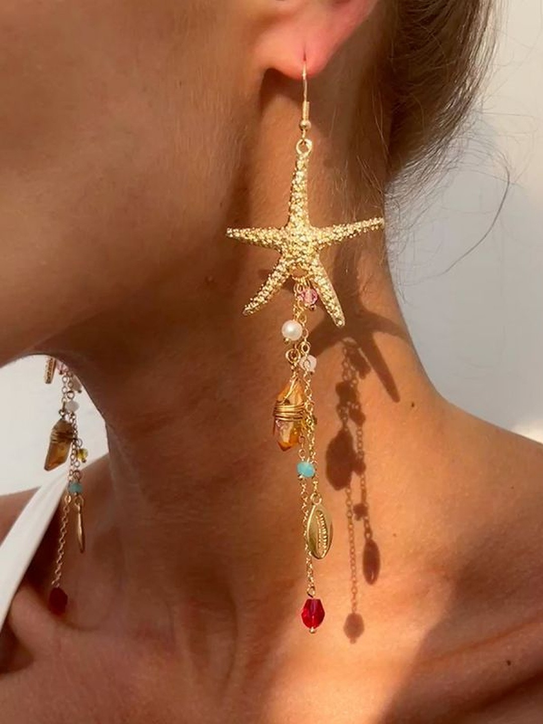 Stoln Artificial Stones Studded Starfish Shaped Drop Earrings
