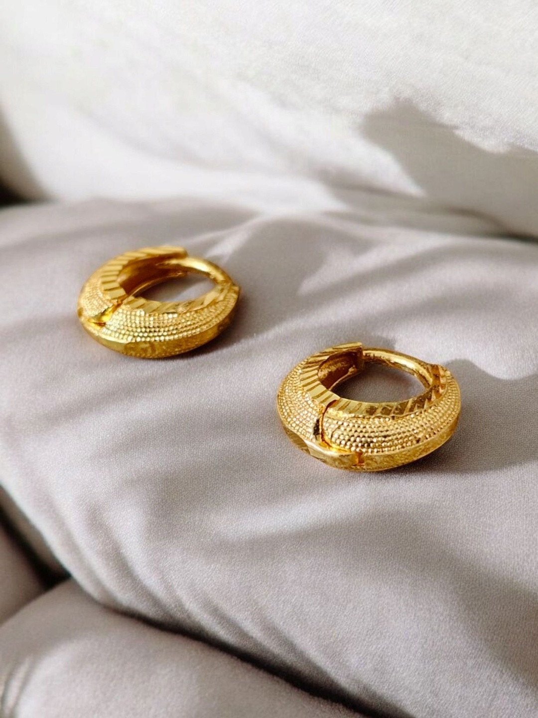 SHREE KRISHNA SHOPPING Unisex Gold-Plated Semi-Circular Shaped Hoop Earrings