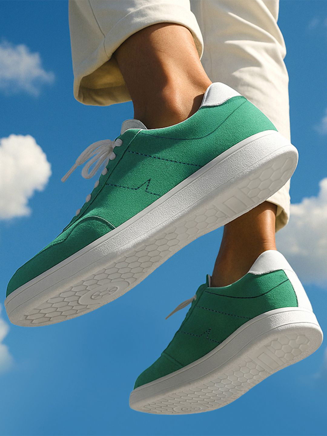 Bewakoof Men's Moss Green & White Color Block Low-Top Sneakers