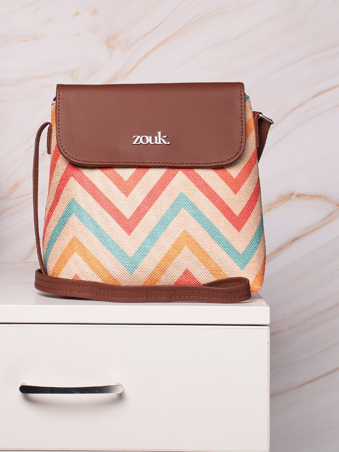 ZOUK Geometric Printed Structured Sling Bag