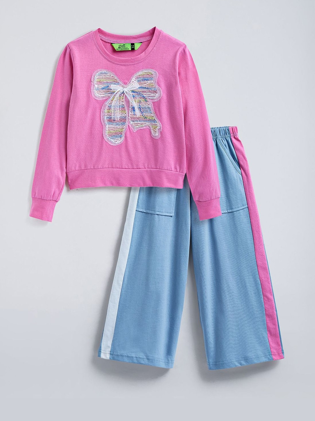 Hopscotch Girls Pure Cotton Embroidered Sweatshirt & Trousers Clothing Set