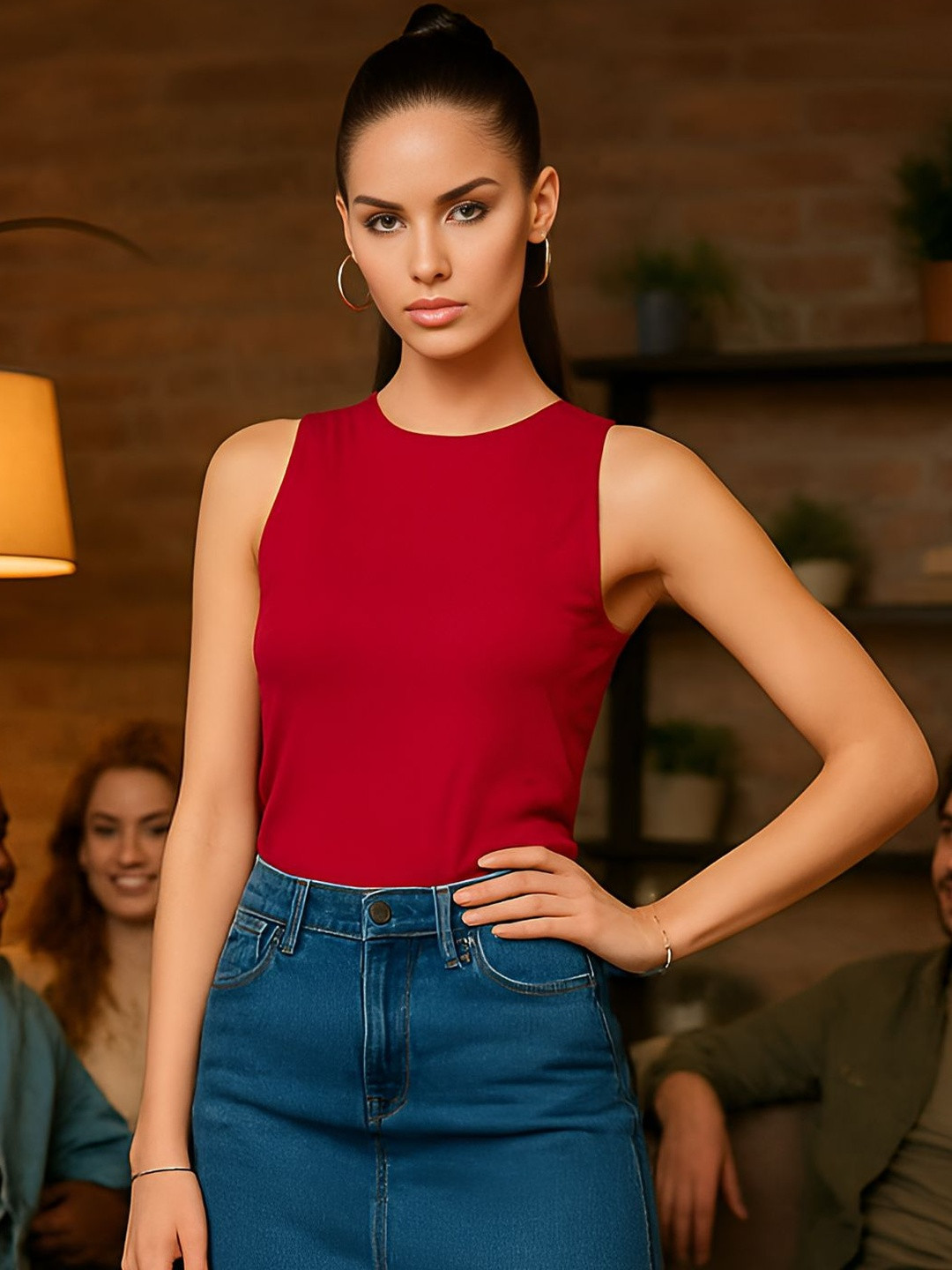 don't be basic Women Round Neck Sleeveless Cotton Top