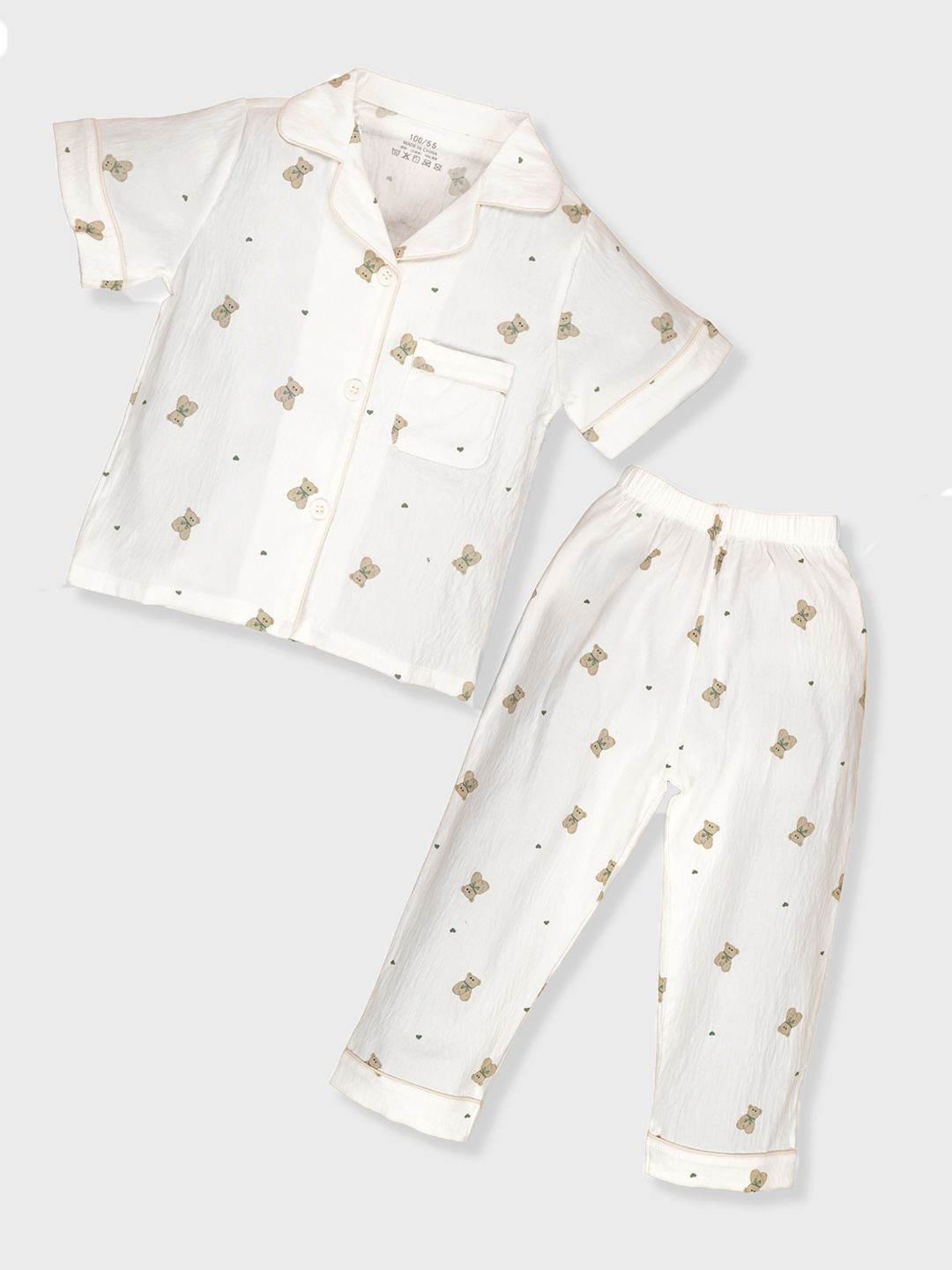 Little Surprise Box LLP Kids Little Heart Sitting Teddt Shirt & Pyjamas Night Suit