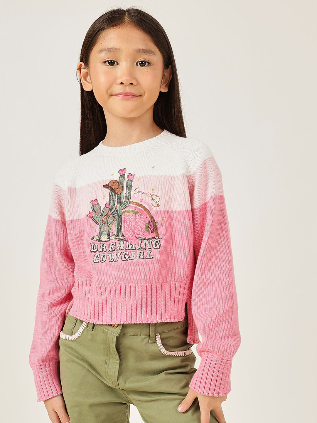 One Friday Girls Pink Knit Cozy Winter Essential Sweater