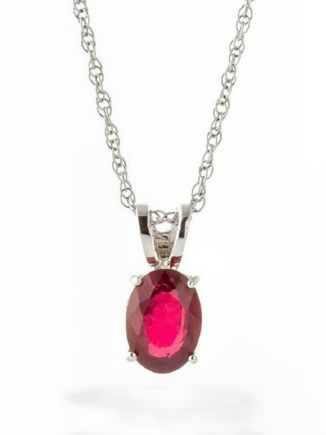 elitemart Silver-Plated Ruby Studded Oval Shaped Casual Pendant