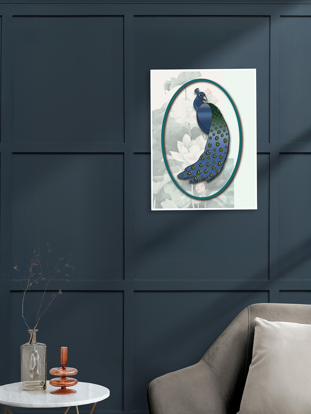 nestroots Blue & Green Peacock Mist Canvas Wall Art