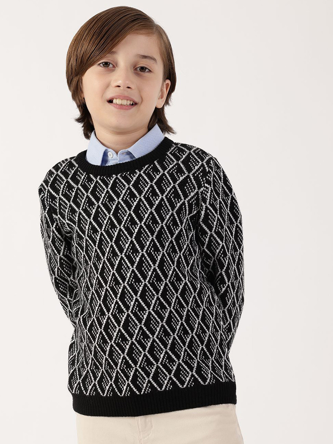 One Friday Boys Geometric Long Sleeves Acrylic Blend Winter Wear Pullover Sweaters