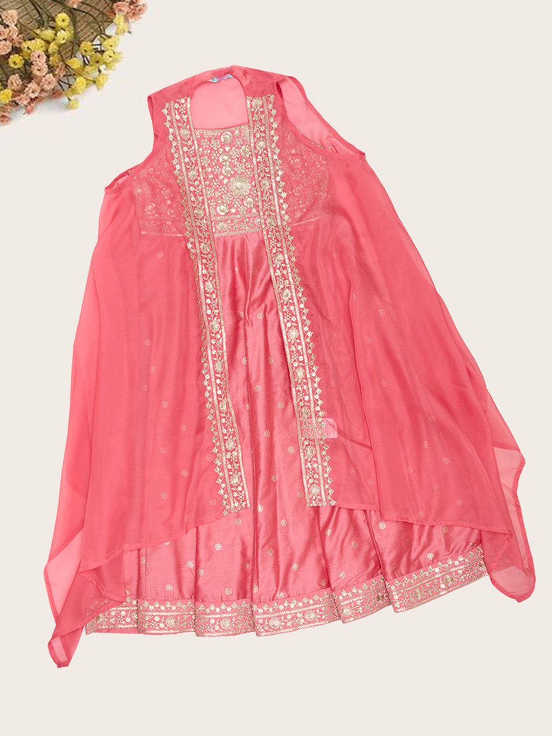 AKKRITI BY PANTALOONS Girls Paradise Embroidered A-Line Maxi Dress