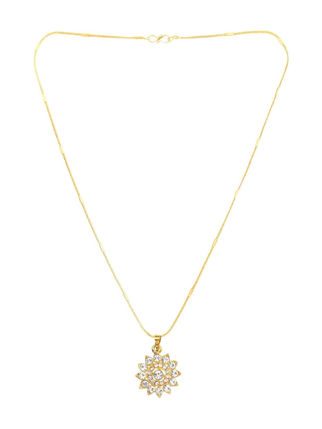 Accessoo Unisex Crystal Studded Floral Pendant With Chain