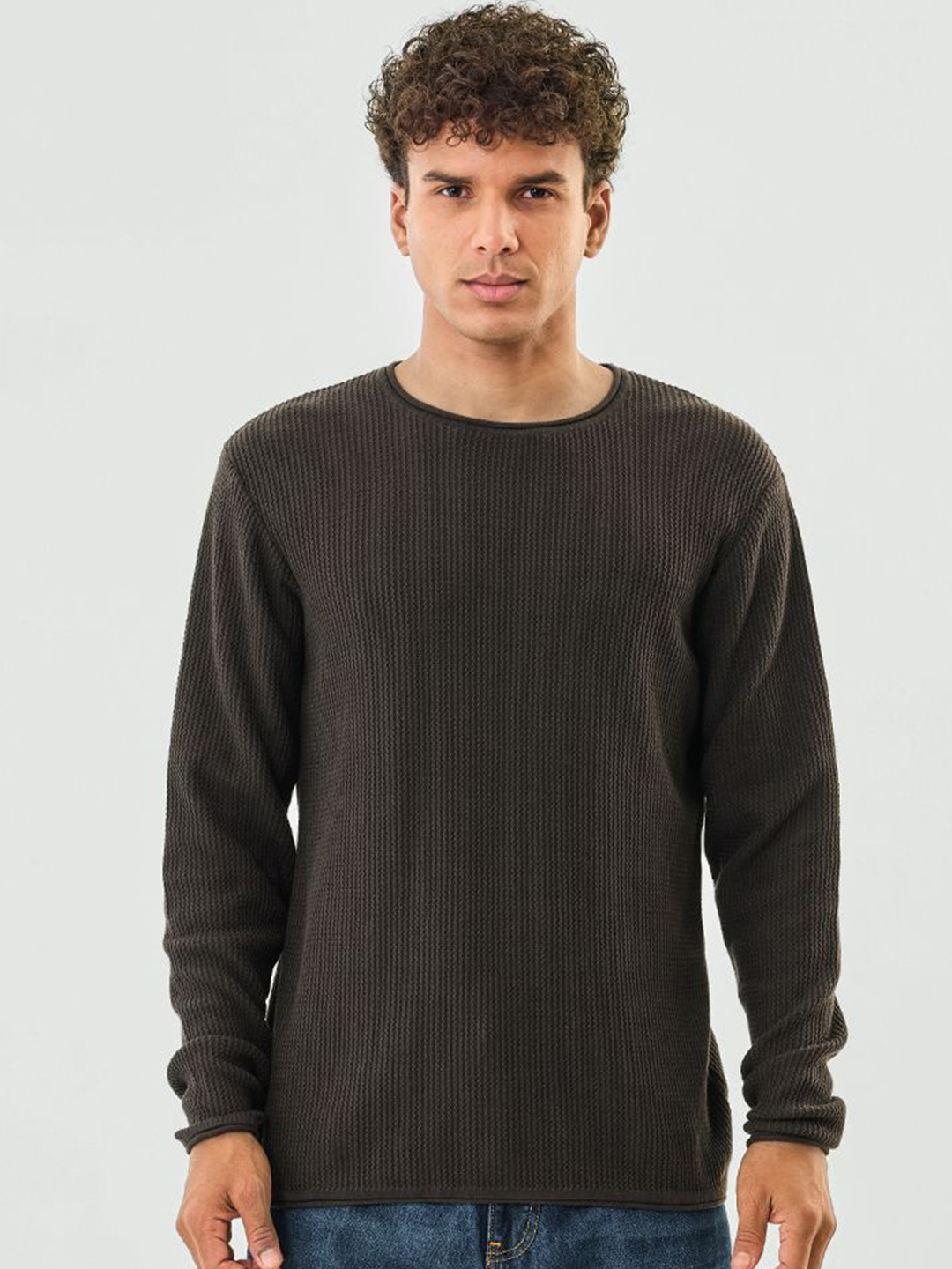 Snitch Textured Ribbed Pure Cotton Pullover