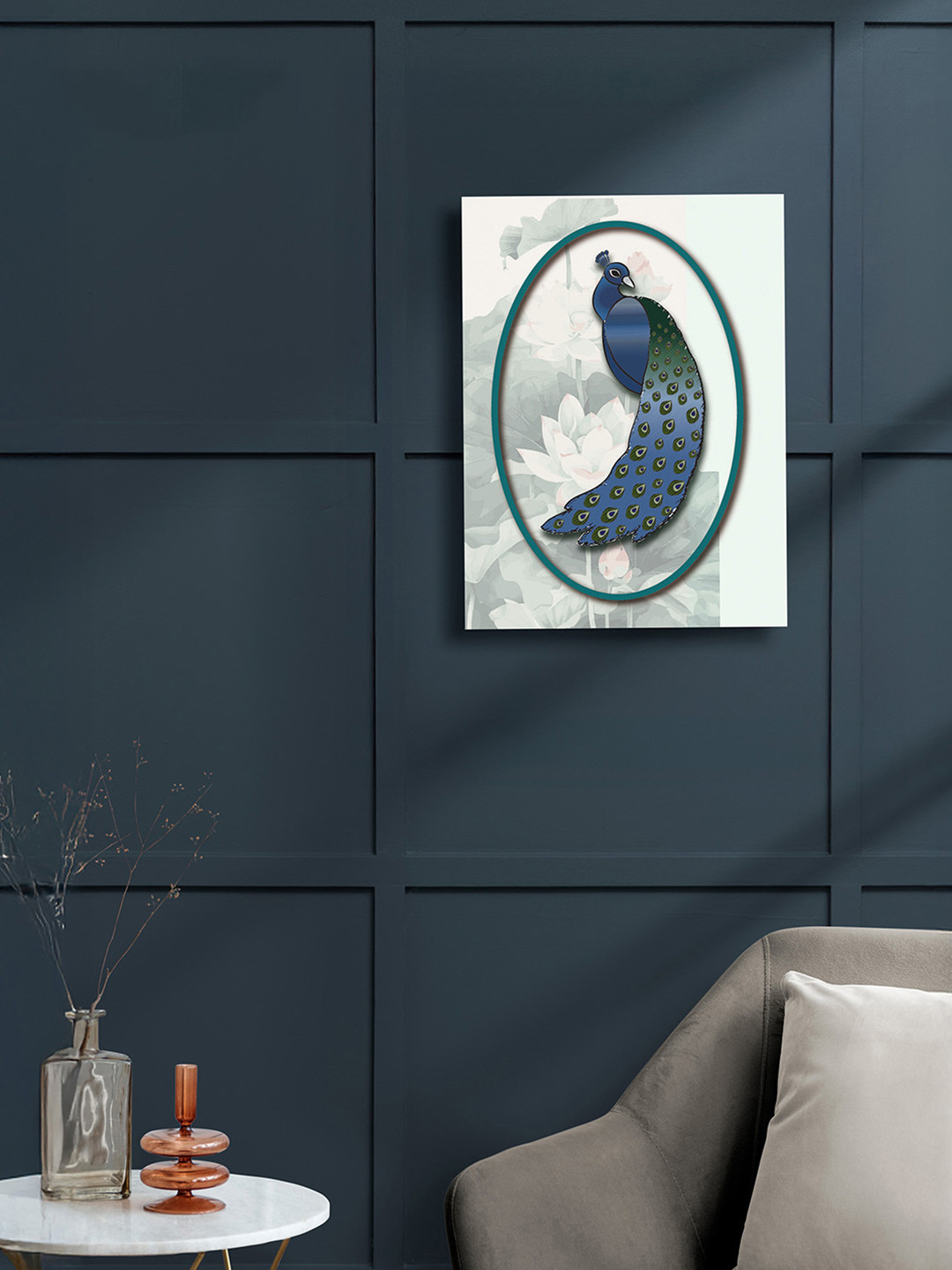nestroots Blue & White Peacock Mist Canvas Wall Art