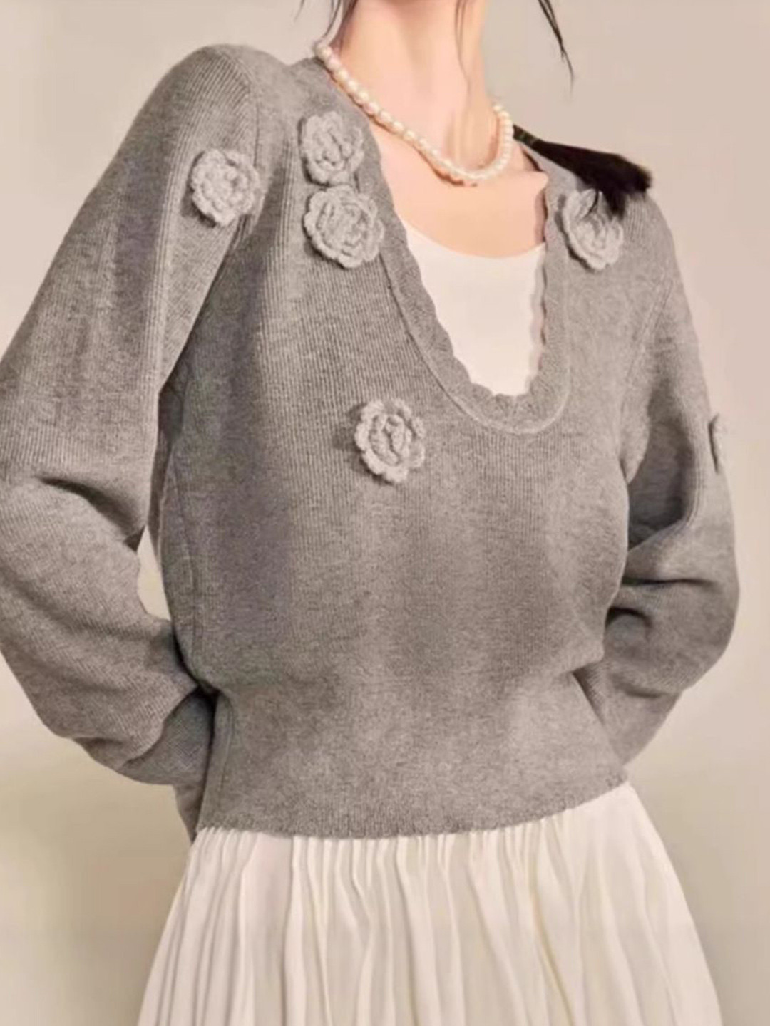 StyleCast x Revolte Women Cable Knit Applique Pullover