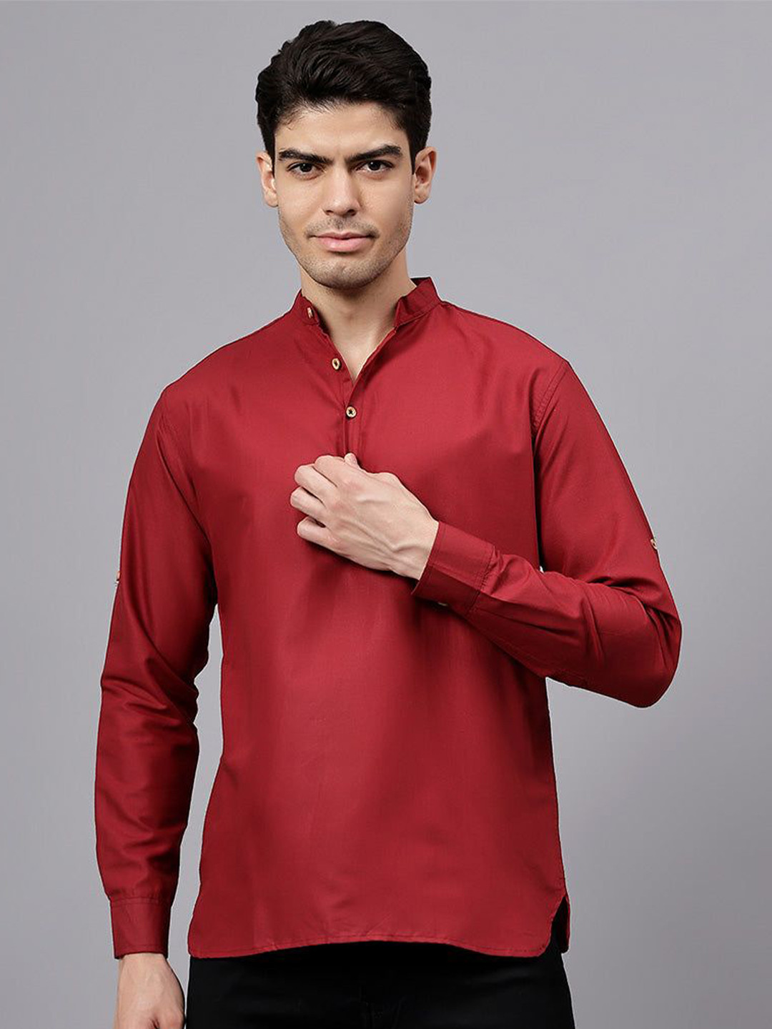 Reybond Men Solid Above Knee Length Full Sleeve Kurta