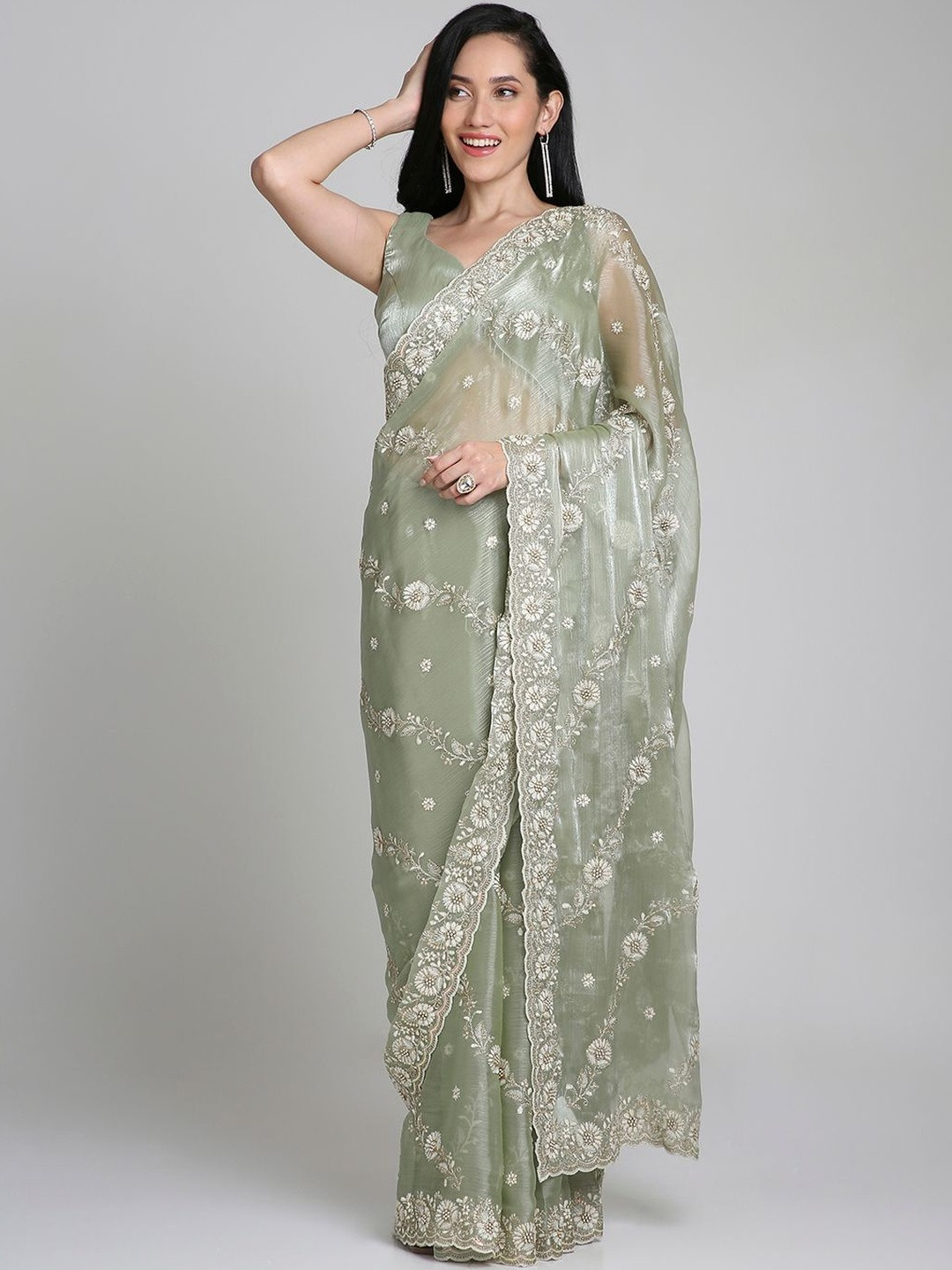 Fazals Floral Embroidered Georgette Saree