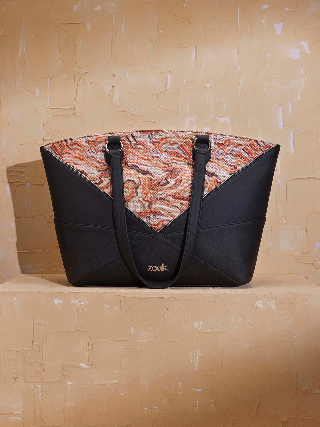 ZOUK Women Abstract Printed Structured Rhea Kapoor Shoulder Bag - Nicobar Coral