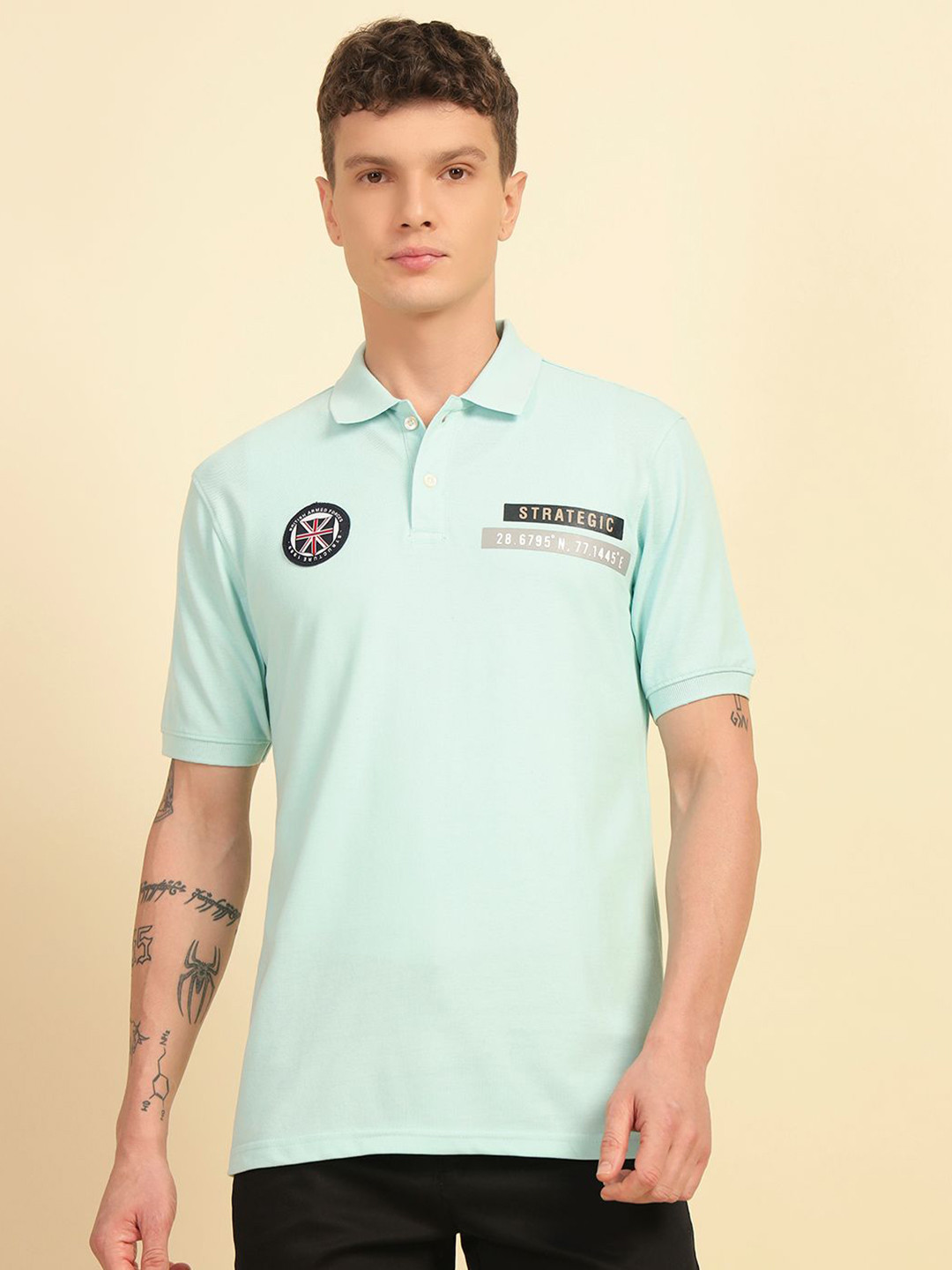 Cantabil Men Brand Logo Printed Polo Collar Applique T-shirt