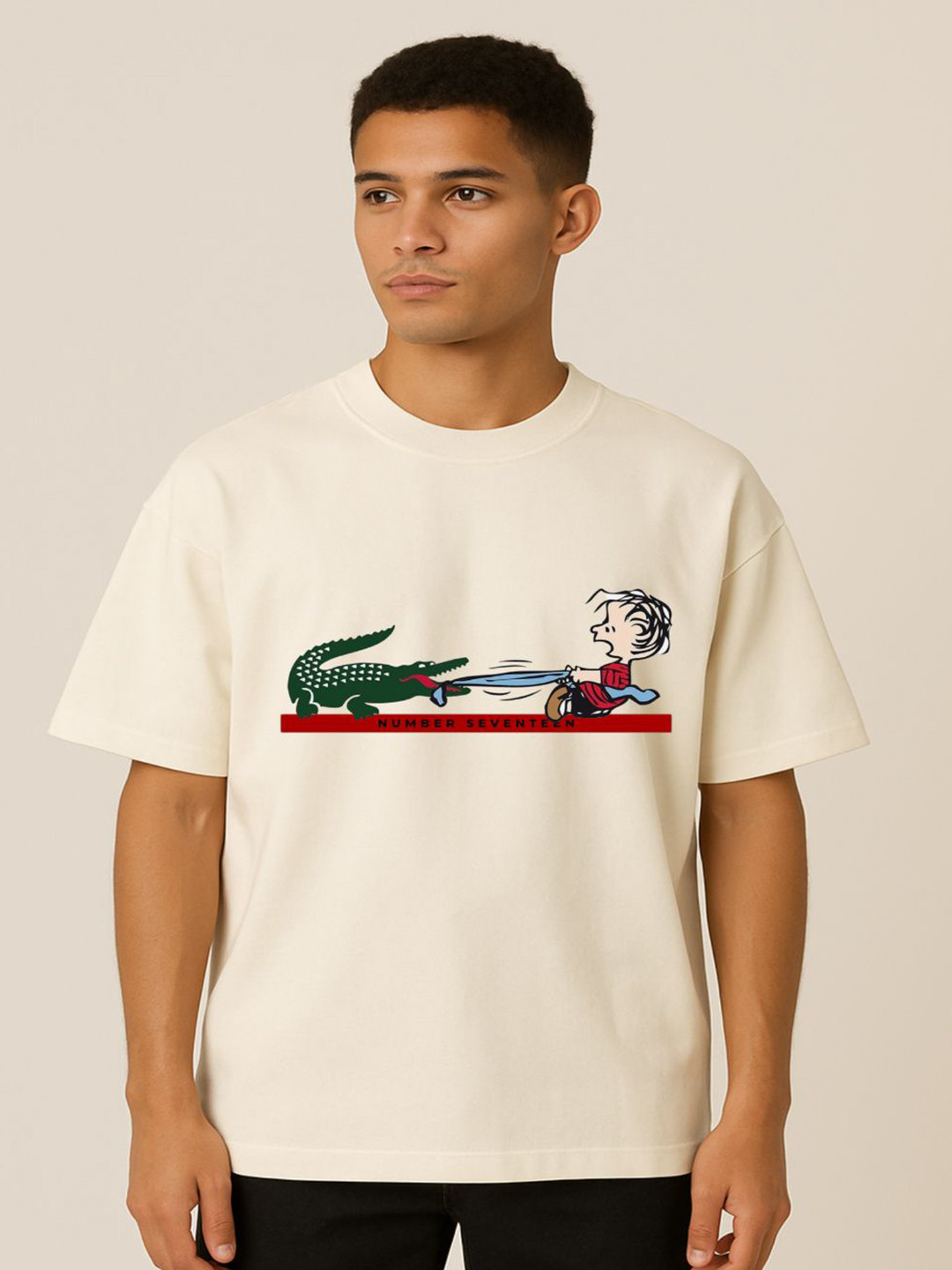 IDEAMEN Graphic Printed Cotton Round Neck Oversized T-shirt