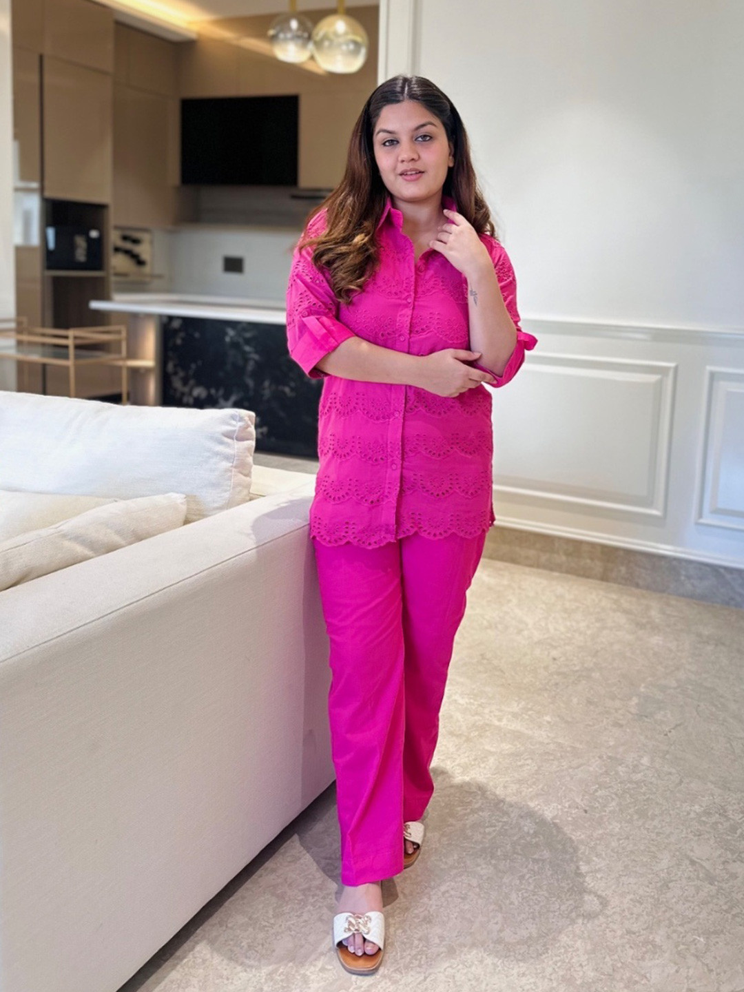 Akaya Embroidered Pure Cotton Shirt Collar Neck Shirt With Trousers Co-Ords