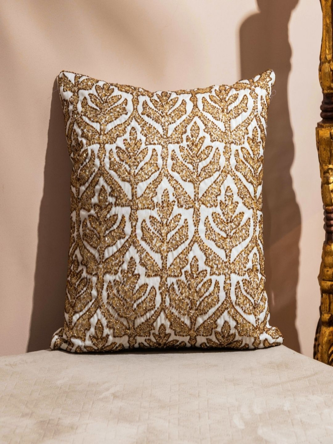 Revive Home Kanaka Off White & Beige Embellished Velvet Square Cushion Covers