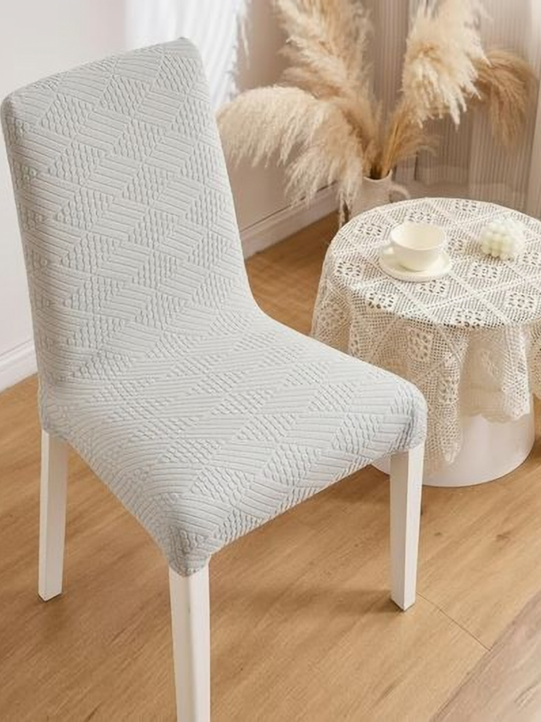 HOMETHREADS Grey Textured Jacquard Chair Cover