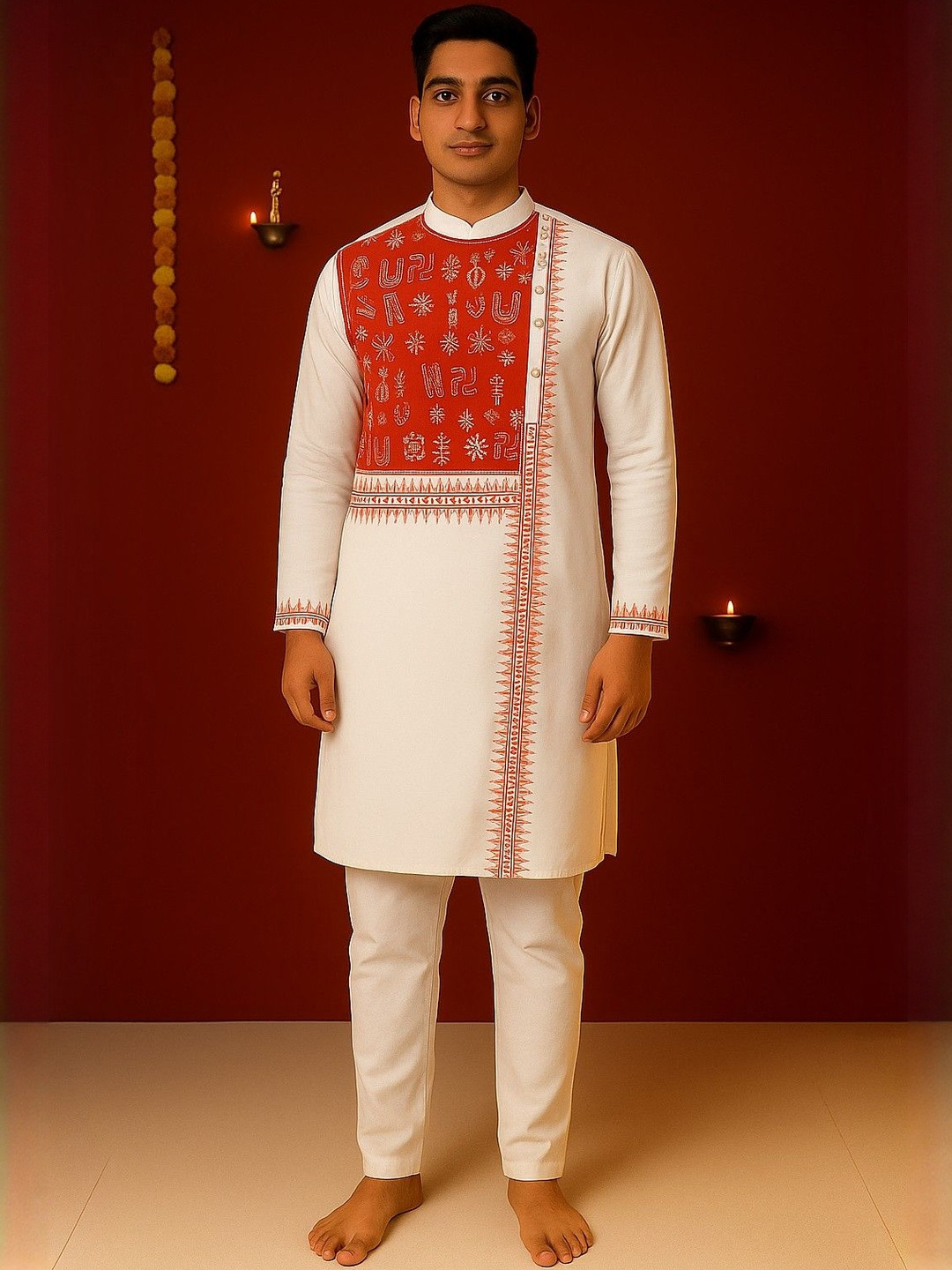 NFC CREATION Men Tribal Printed Pure Cotton Kurta With Pyjamas