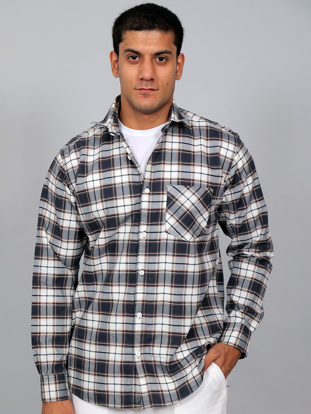 BLUEBIRD Checked Cotton Sharp Fit Casual Shirt