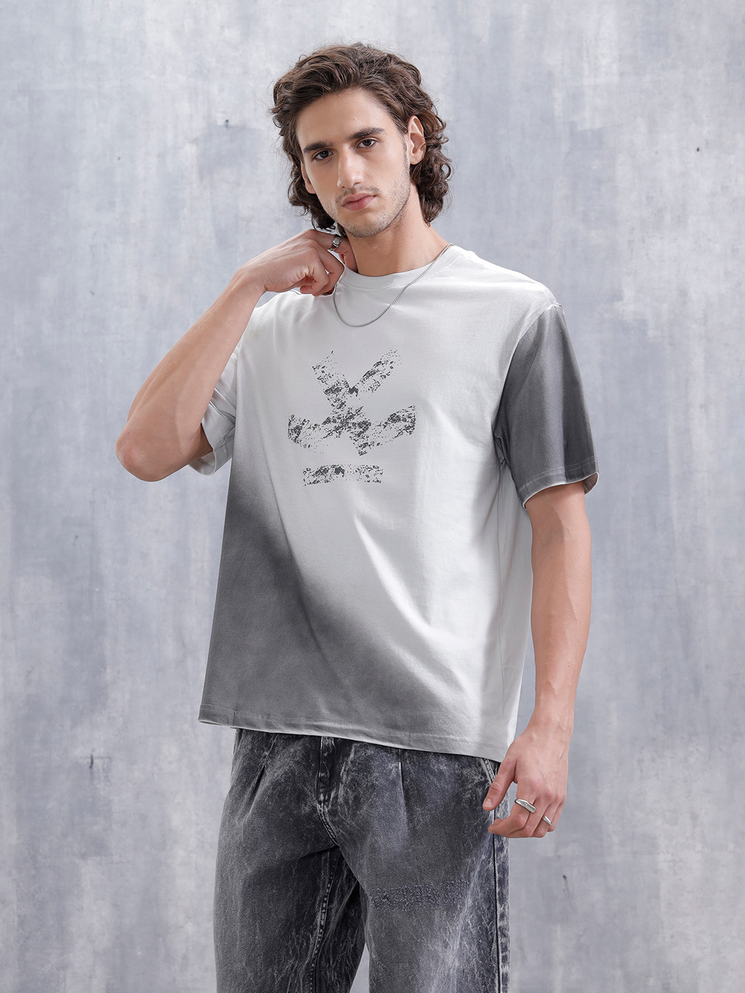 WROGN Mens Grey Cotton Round Neck Short sleeves Tshirts