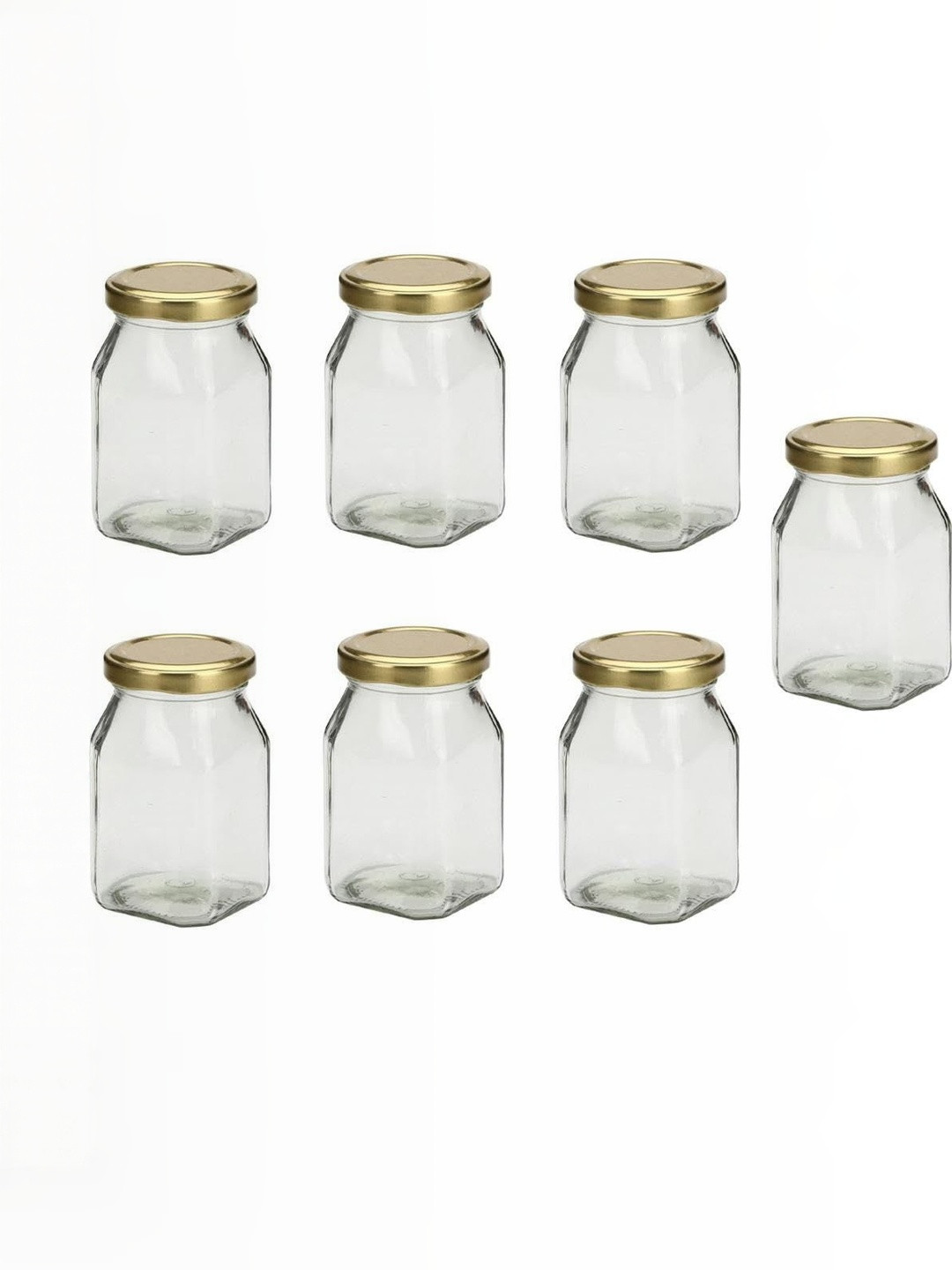 1ST TIME Transparent & Gold-Toned 7 Pieces Glass Dishwasher Safe Square Jars