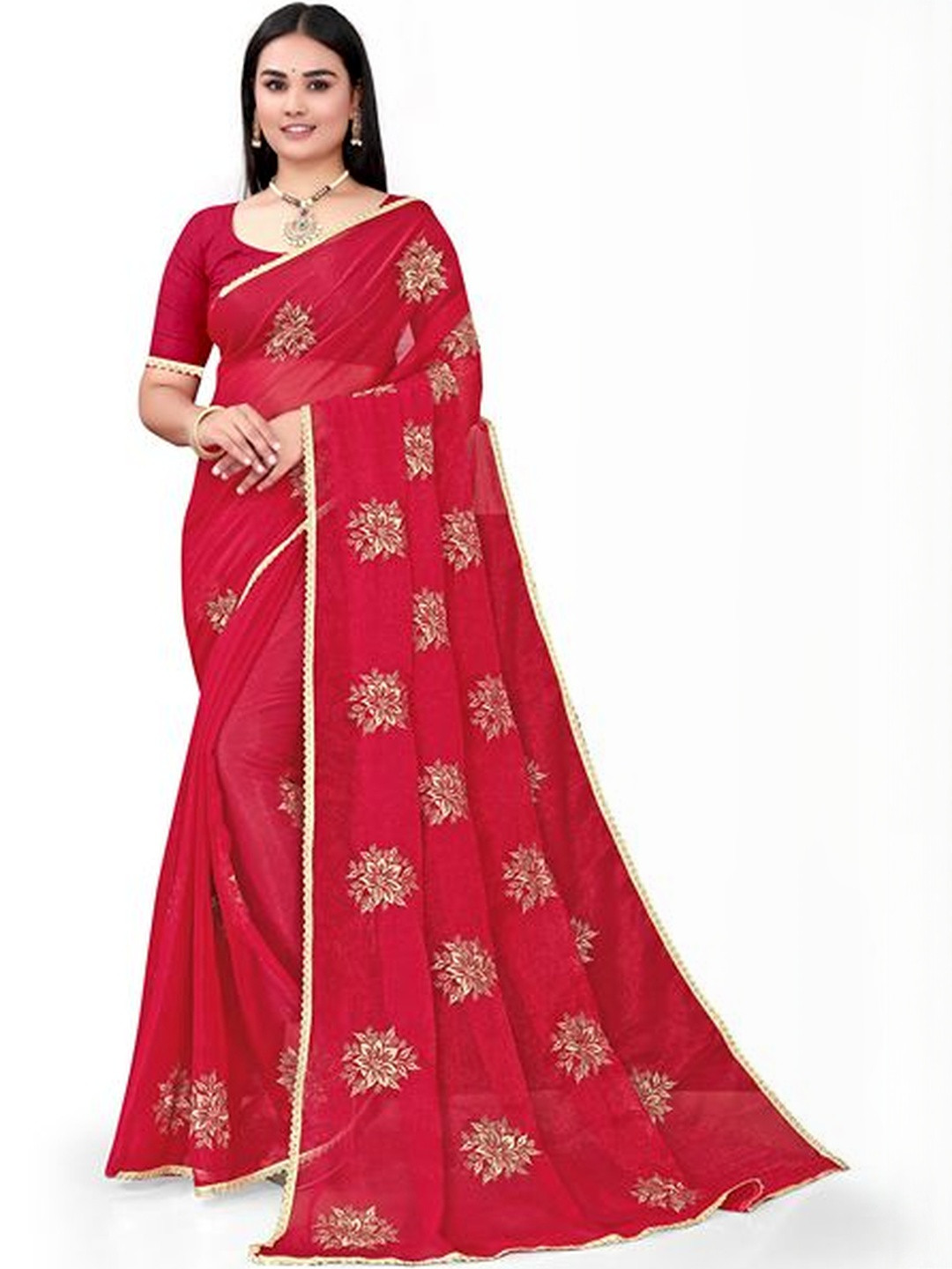 Pemal Designer Floral Embroidered Thread Work Designer Saree