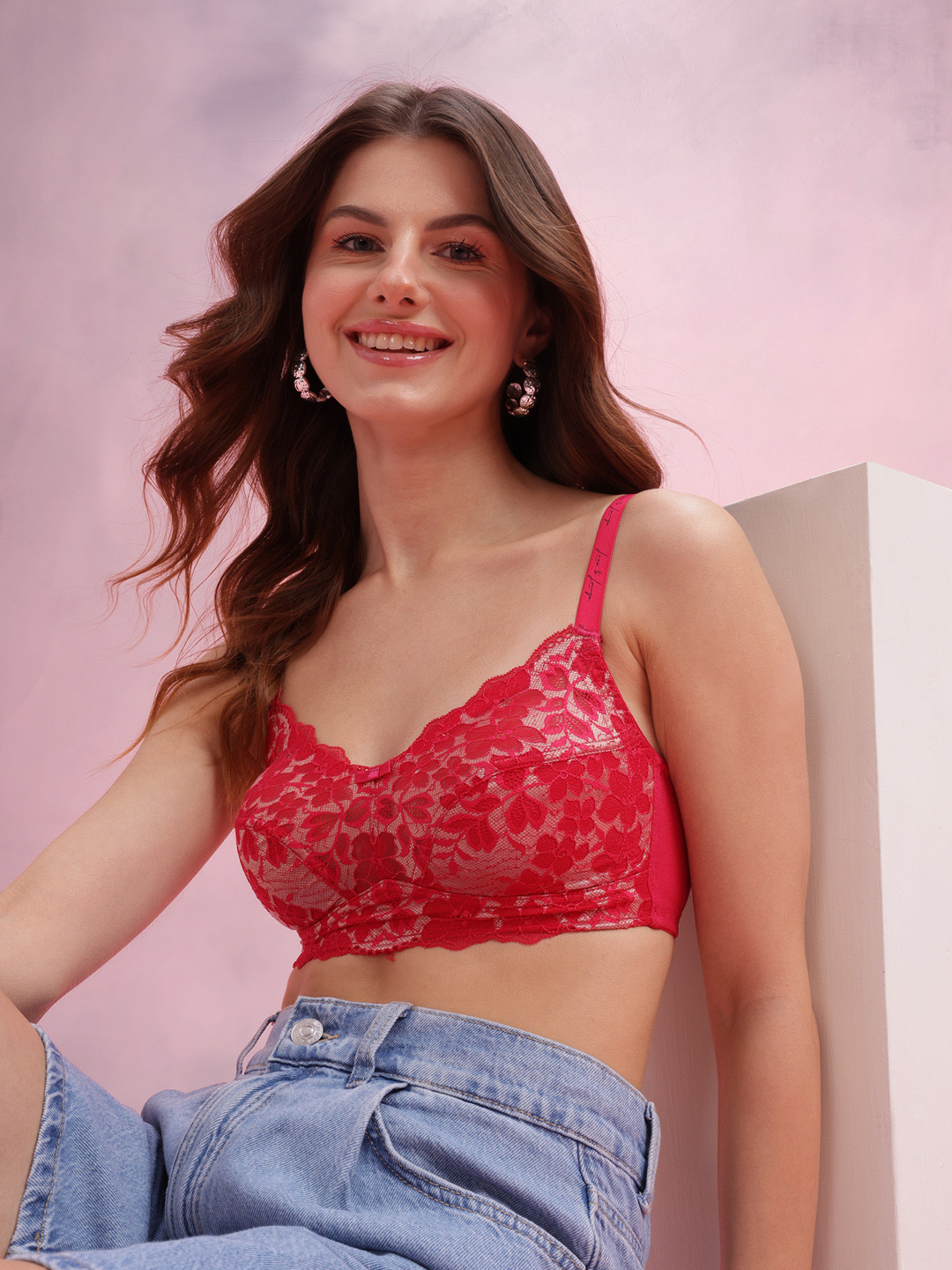 DressBerry Floral Self-Design Medium Coverage Non-Padded Everyday Lace Bra FSN13A