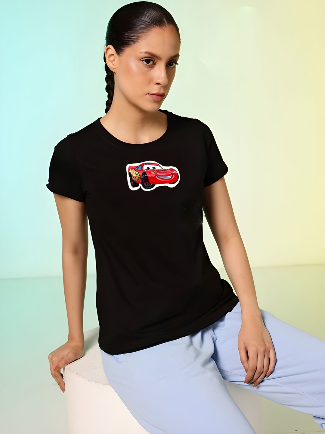 Moda Rapido Graphic Cars Printed Round Neck Short Sleeves T-Shirt