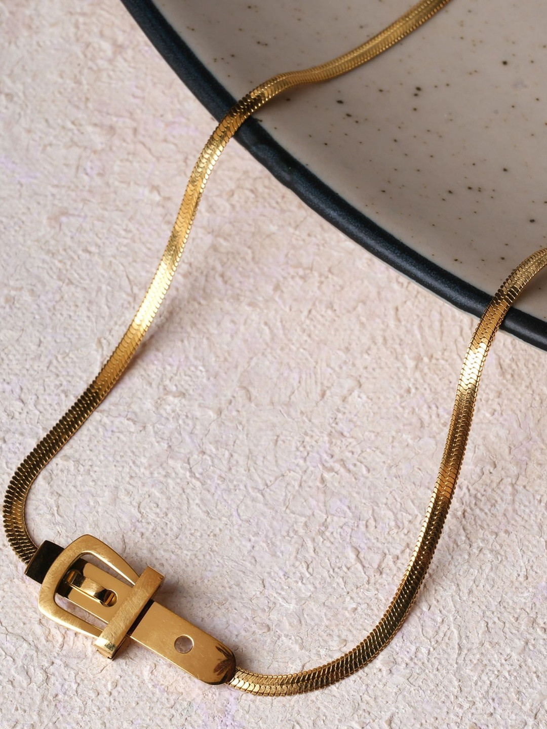 PALMONAS Stainless Steel Gold-Plated Waterproof & Anti-Tarnish Cube Lock Pendant Necklace