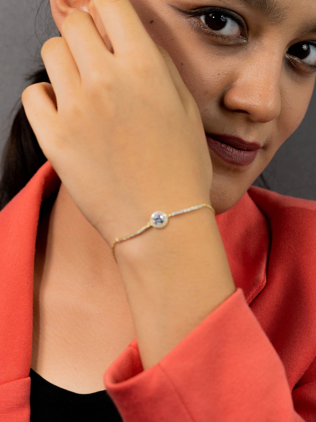 IYRAA Princess Diana Solitare Sterling Silver Gold-Plated Zircon Studded Link Bracelet