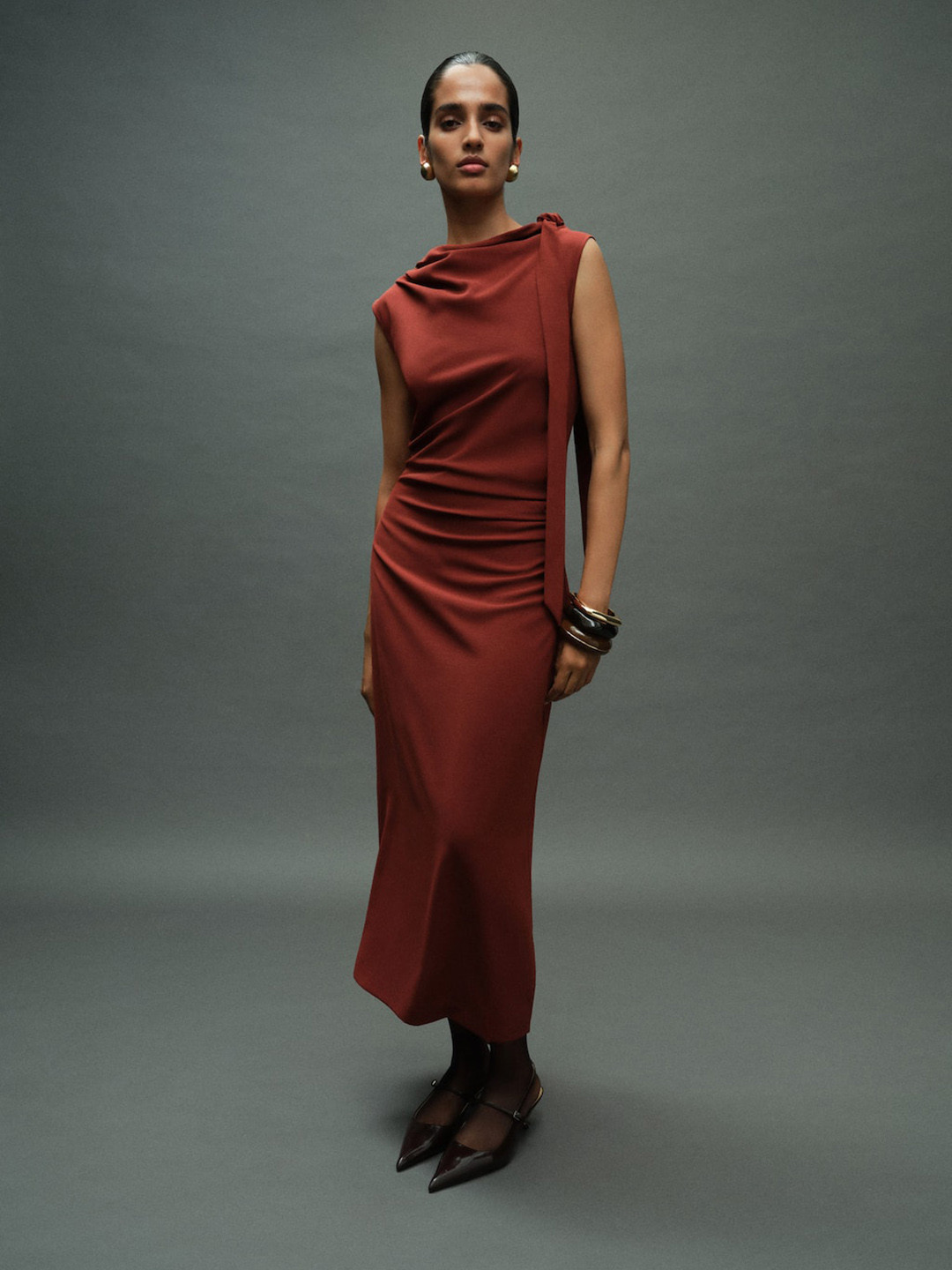 MANGO Pleated Detailed Sheath Maxi Dress